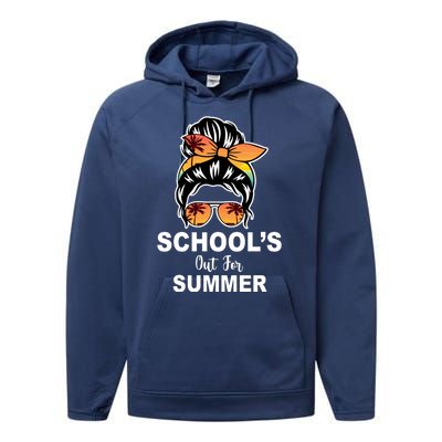 Schools Out For Summer Female Bun Sunglass Performance Fleece Hoodie