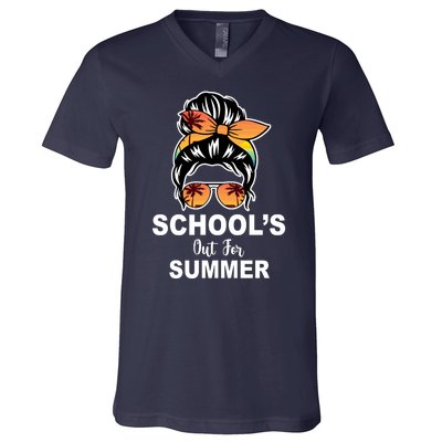 Schools Out For Summer Female Bun Sunglass V-Neck T-Shirt