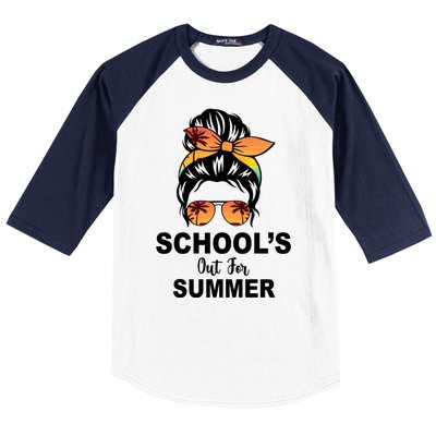 Schools Out For Summer Female Bun Sunglass Baseball Sleeve Shirt