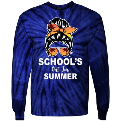 Schools Out For Summer Female Bun Sunglass Tie-Dye Long Sleeve Shirt