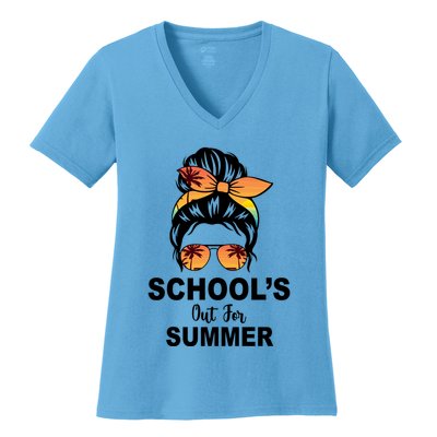 Schools Out For Summer Female Bun Sunglass Women's V-Neck T-Shirt