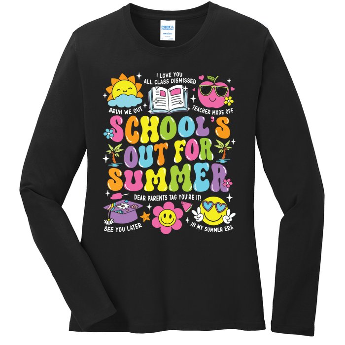 Schools Out For Summer Graduation Last Day Of School Teacher Ladies Long Sleeve Shirt