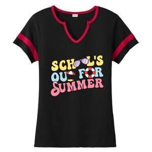 Schools Out For Summer Graduation Students Teacher Vacation. Ladies Halftime Notch Neck Tee