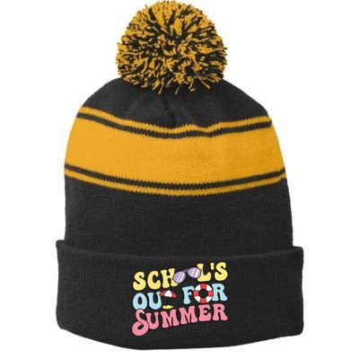 Schools Out For Summer Graduation Students Teacher Vacation. Stripe Pom Pom Beanie