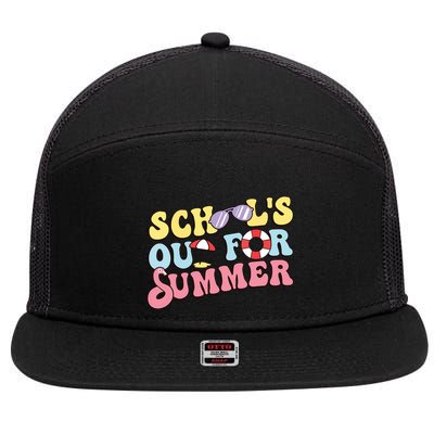 Schools Out For Summer Graduation Students Teacher Vacation. 7 Panel Mesh Trucker Snapback Hat