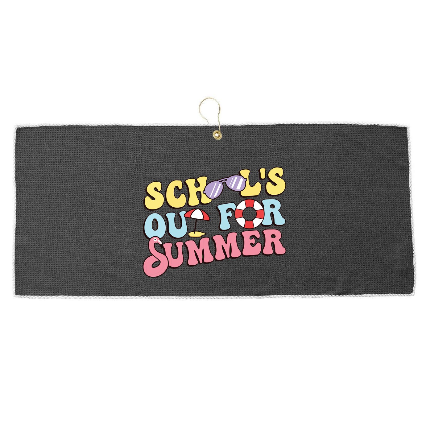 Schools Out For Summer Graduation Students Teacher Vacation. Large Microfiber Waffle Golf Towel