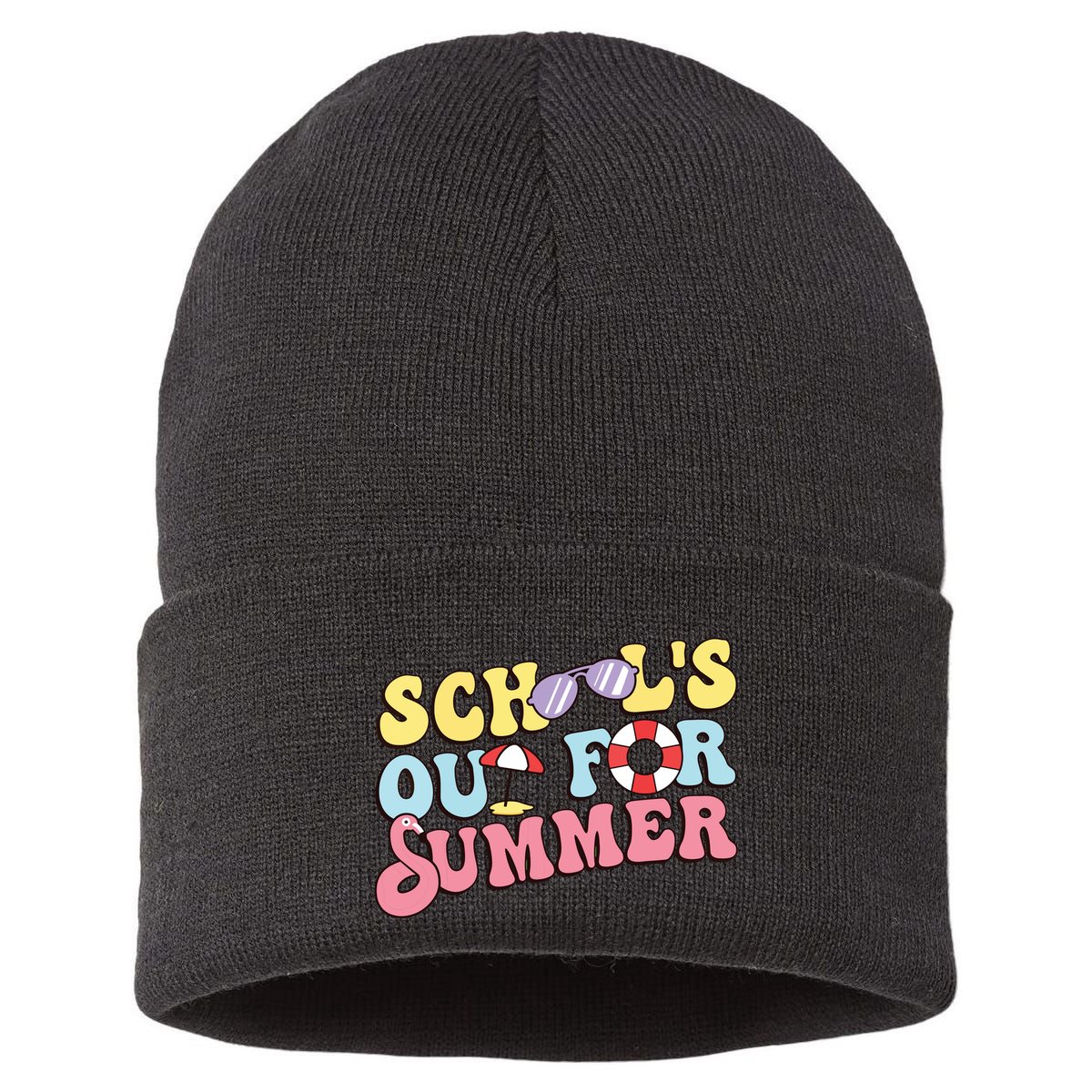 Schools Out For Summer Graduation Students Teacher Vacation. Sustainable Knit Beanie