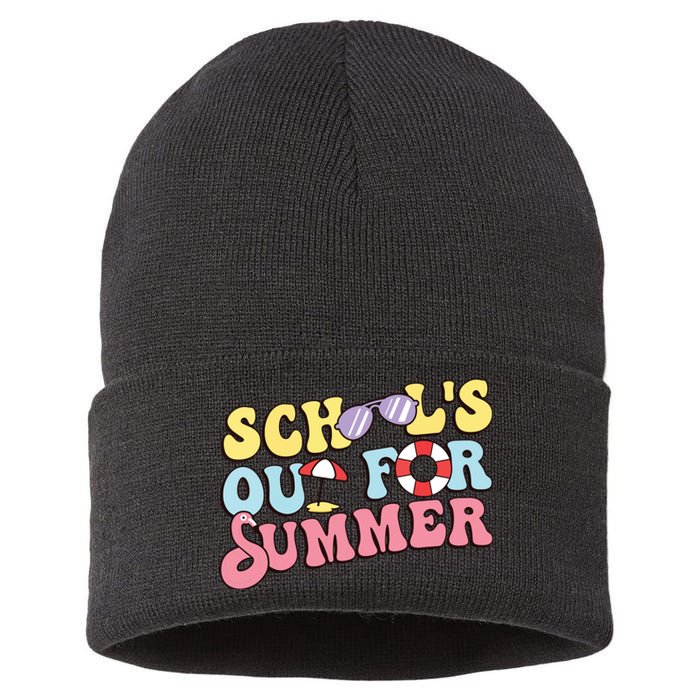 Schools Out For Summer Graduation Students Teacher Vacation. Sustainable Knit Beanie