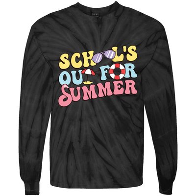 Schools Out For Summer Graduation Students Teacher Vacation. Tie-Dye Long Sleeve Shirt