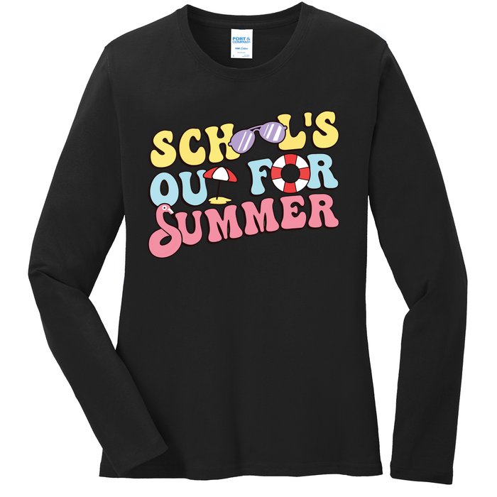 Schools Out For Summer Graduation Students Teacher Vacation. Ladies Long Sleeve Shirt