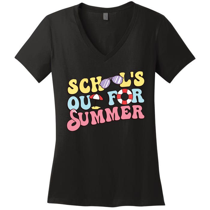 Schools Out For Summer Graduation Students Teacher Vacation. Women's V-Neck T-Shirt