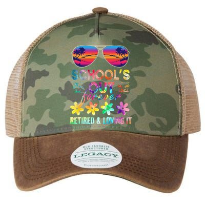 Schools Out Forever Retired Loving It Summer Teacher Tie Dye Legacy Tie Dye Trucker Hat