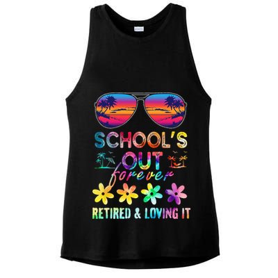 Schools Out Forever Retired Loving It Summer Teacher Tie Dye Ladies PosiCharge Tri-Blend Wicking Tank