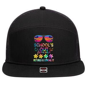 Schools Out Forever Retired Loving It Summer Teacher Tie Dye 7 Panel Mesh Trucker Snapback Hat