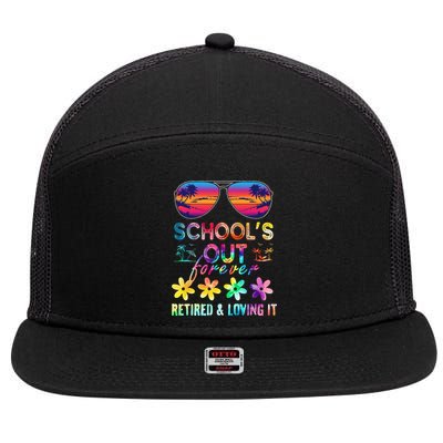 Schools Out Forever Retired Loving It Summer Teacher Tie Dye 7 Panel Mesh Trucker Snapback Hat