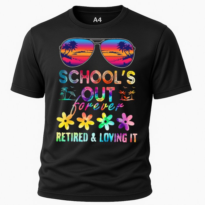Schools Out Forever Retired Loving It Summer Teacher Tie Dye Cooling Performance Crew T-Shirt