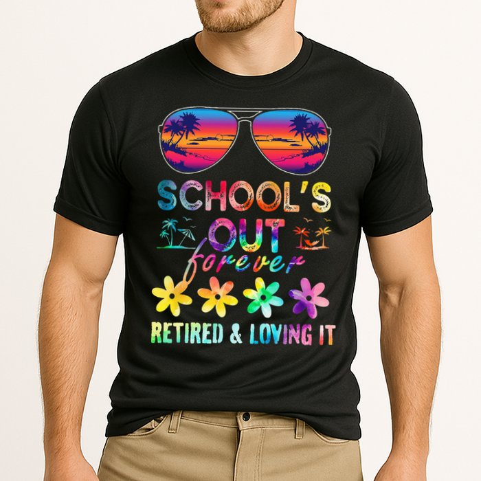 Schools Out Forever Retired Loving It Summer Teacher Tie Dye Cooling Performance Crew T-Shirt