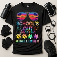 Schools Out Forever Retired Loving It Summer Teacher Tie Dye Cooling Performance Crew T-Shirt