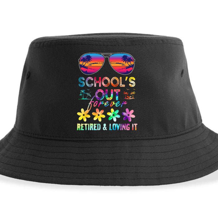 Schools Out Forever Retired Loving It Summer Teacher Tie Dye Sustainable Bucket Hat