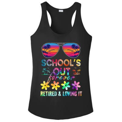 Schools Out Forever Retired Loving It Summer Teacher Tie Dye Ladies PosiCharge Competitor Racerback Tank