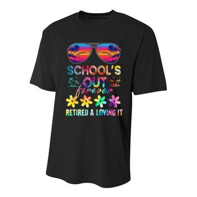 Schools Out Forever Retired Loving It Summer Teacher Tie Dye Youth Performance Sprint T-Shirt