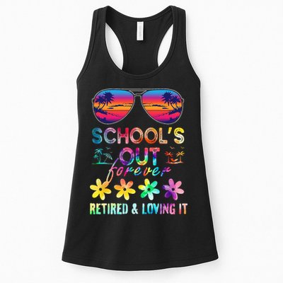 Schools Out Forever Retired Loving It Summer Teacher Tie Dye Womens Tank Top