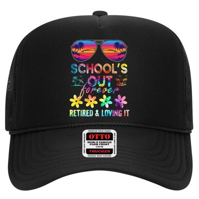 Schools Out Forever Retired Loving It Summer Teacher Tie Dye Trucker Hat