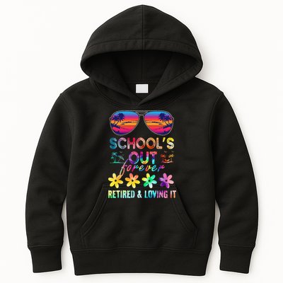 Schools Out Forever Retired Loving It Summer Teacher Tie Dye Kids Hoodie