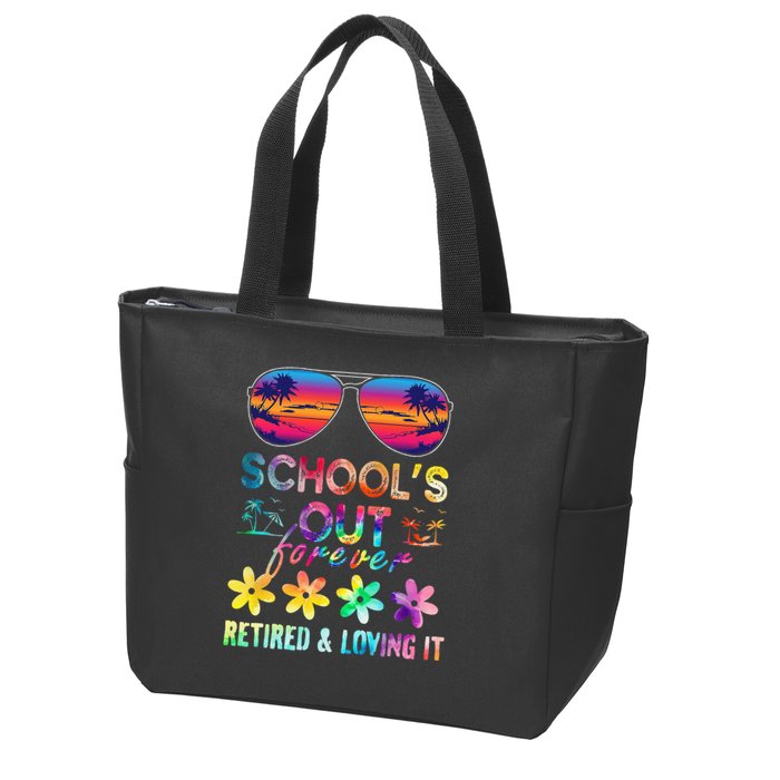 Schools Out Forever Retired Loving It Summer Teacher Tie Dye Zip Tote Bag