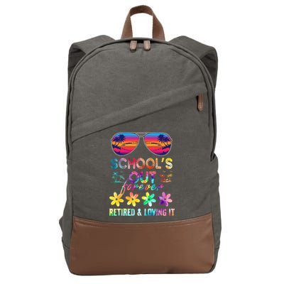Schools Out Forever Retired Loving It Summer Teacher Tie Dye Cotton Canvas Backpack