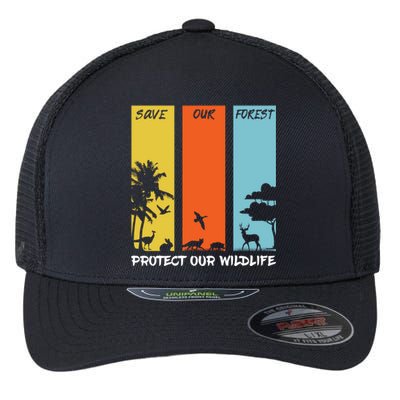 Save Our Forest Protect Our Wildlife Hike Outdoor Camping Gift Flexfit Unipanel Trucker Cap