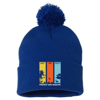 Save Our Forest Protect Our Wildlife Hike Outdoor Camping Gift Pom Pom 12in Knit Beanie