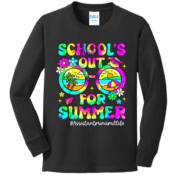 Schools Out For Summer Assistant Principal Life Tie Dye Kids Long Sleeve Shirt