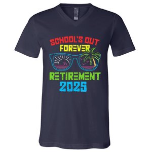 SchoolS Out Forever Retirement 2025 Funny Retired Teacher V-Neck T-Shirt