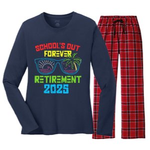 SchoolS Out Forever Retirement 2025 Funny Retired Teacher Women's Long Sleeve Flannel Pajama Set 