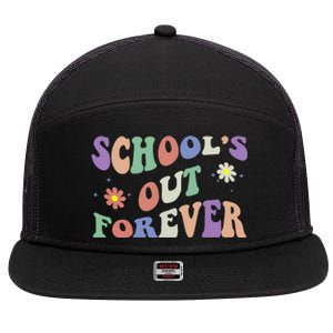 SchoolS Out Forever Teacher Retirement Boho Flower 7 Panel Mesh Trucker Snapback Hat