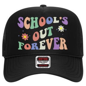 SchoolS Out Forever Teacher Retirement Boho Flower High Crown Mesh Back Trucker Hat