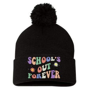 SchoolS Out Forever Teacher Retirement Boho Flower Pom Pom 12in Knit Beanie