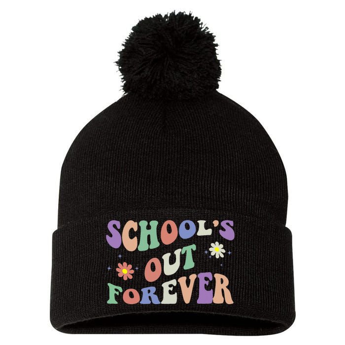 SchoolS Out Forever Teacher Retirement Boho Flower Pom Pom 12in Knit Beanie