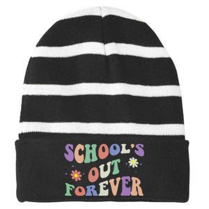 SchoolS Out Forever Teacher Retirement Boho Flower Striped Beanie with Solid Band