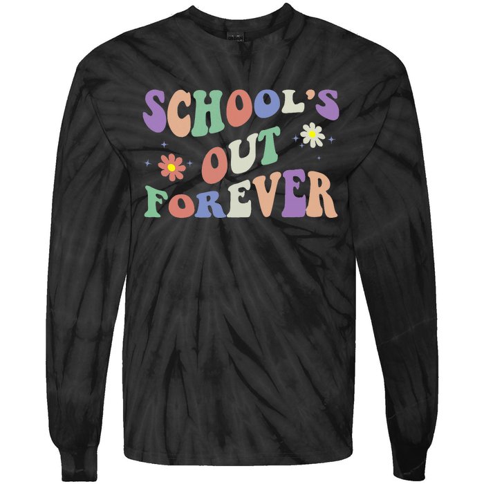 SchoolS Out Forever Teacher Retirement Boho Flower Tie-Dye Long Sleeve Shirt