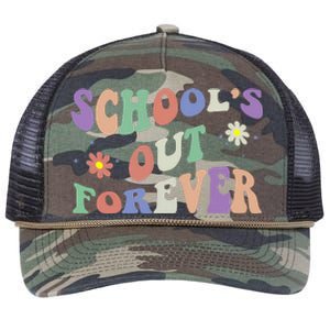 SchoolS Out Forever Teacher Retirement Boho Flower Retro Rope Trucker Hat Cap