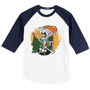 Skeleton On Fire Christmas Pajama Cool Skull Bones Xmas Baseball Sleeve Shirt