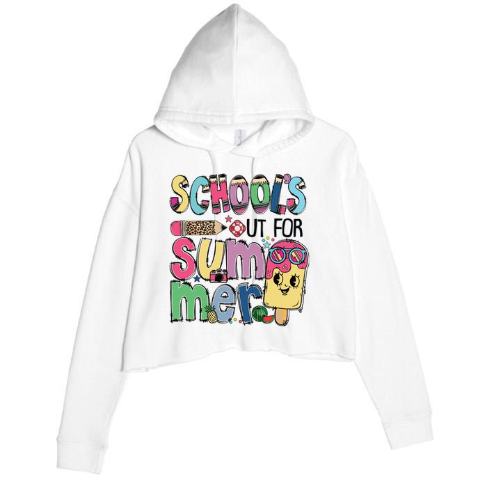 Schools Out For Summer Teacher Boy Girl Summer Vacation Crop Fleece Hoodie