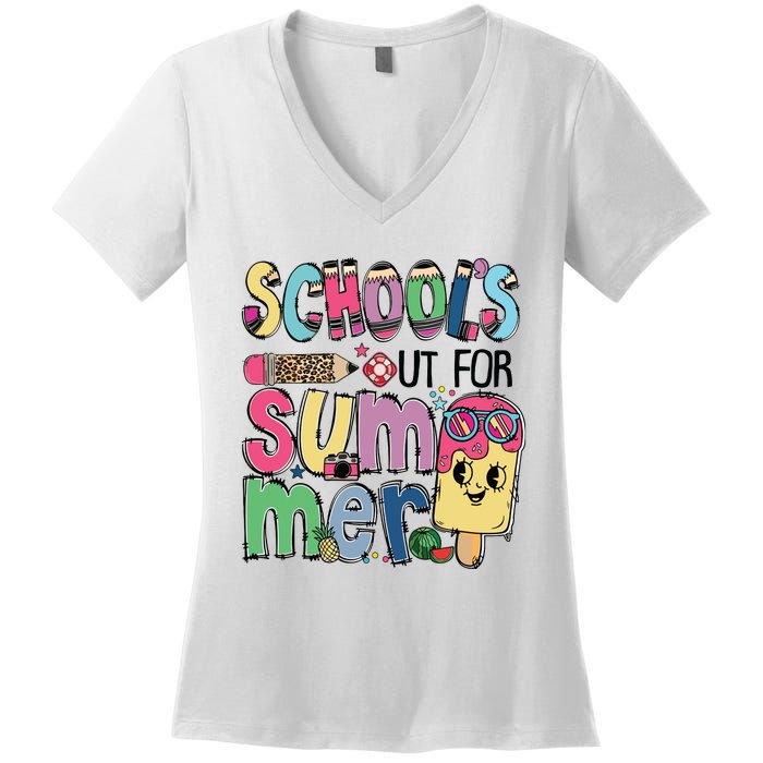 Schools Out For Summer Teacher Boy Girl Summer Vacation Women's V-Neck T-Shirt