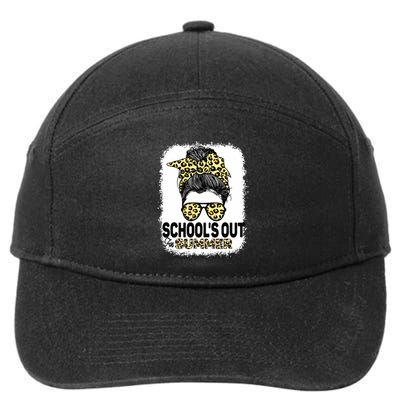 Schools Out For Summer Teacher Leopard Messy Bun Bleached 7-Panel Snapback Hat