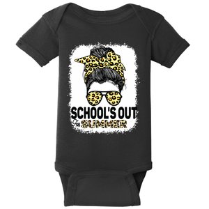 Schools Out For Summer Teacher Leopard Messy Bun Bleached Baby Bodysuit