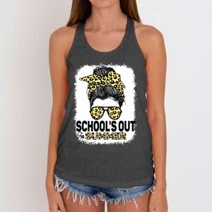 Schools Out For Summer Teacher Leopard Messy Bun Bleached Women's Knotted Racerback Tank