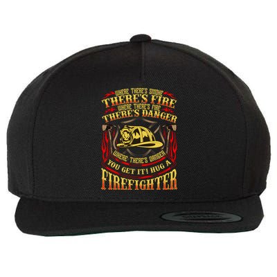 Support Our First Responders Hug A Firefighter Recognition Gift Wool Snapback Cap