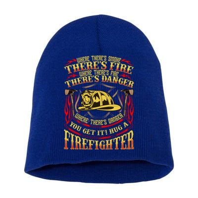 Support Our First Responders Hug A Firefighter Recognition Gift Short Acrylic Beanie